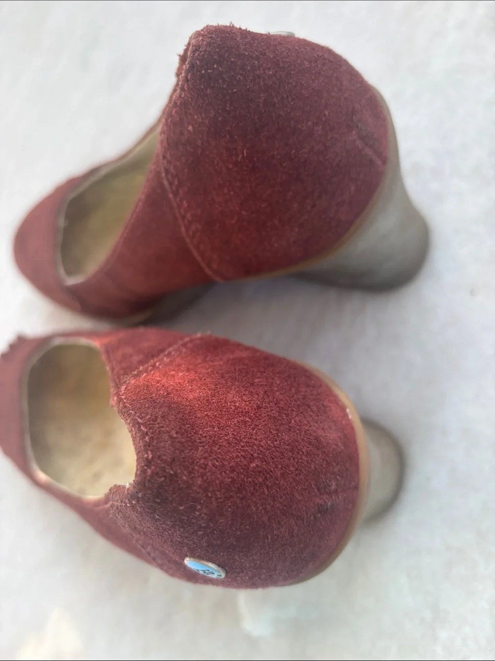UGG Women's Burgundy Suede Wedge Loafers with Shearling